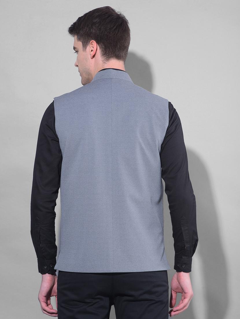 men grey solids sleeveless waist coat - 21145910 - Standard Image - 3