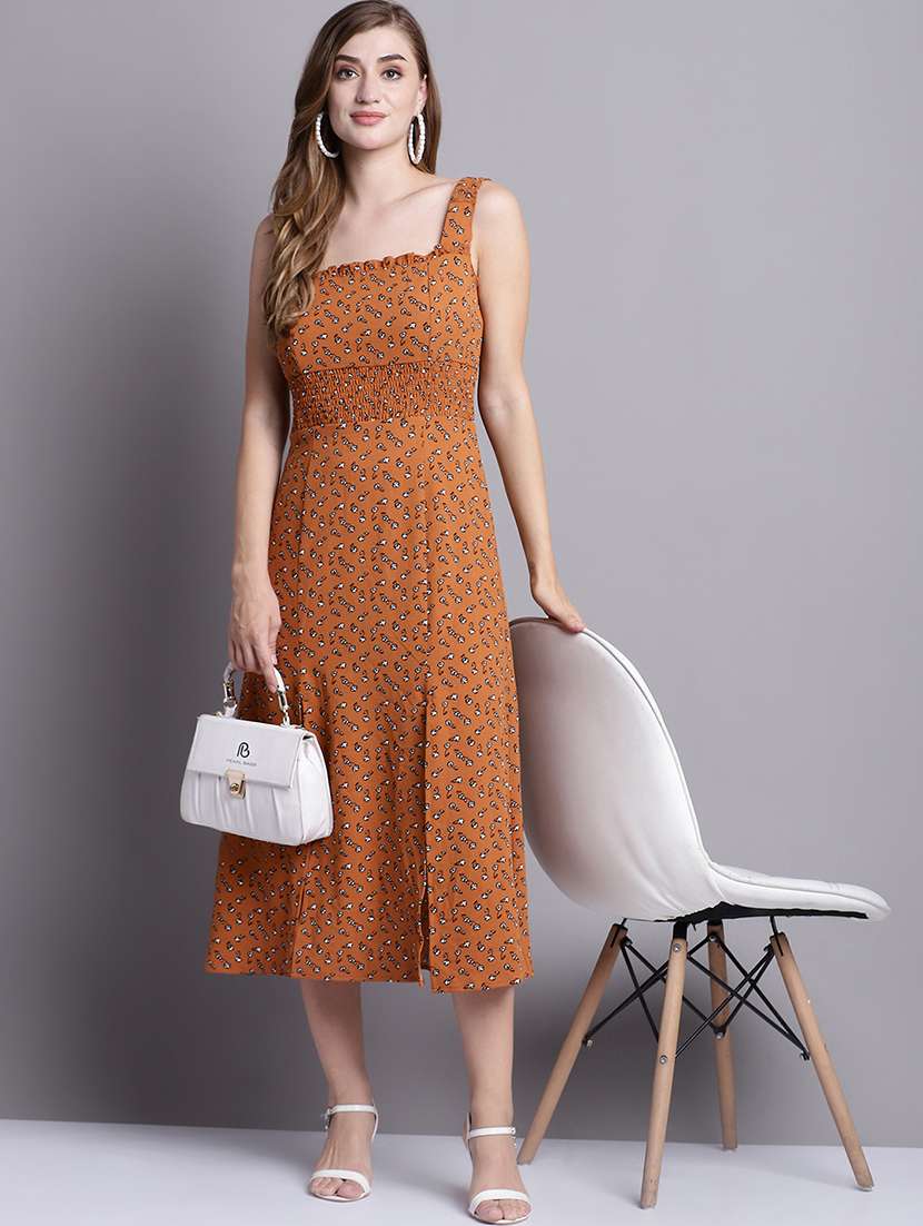 brown printed a-line dress - 21148094 -  Standard Image - 3