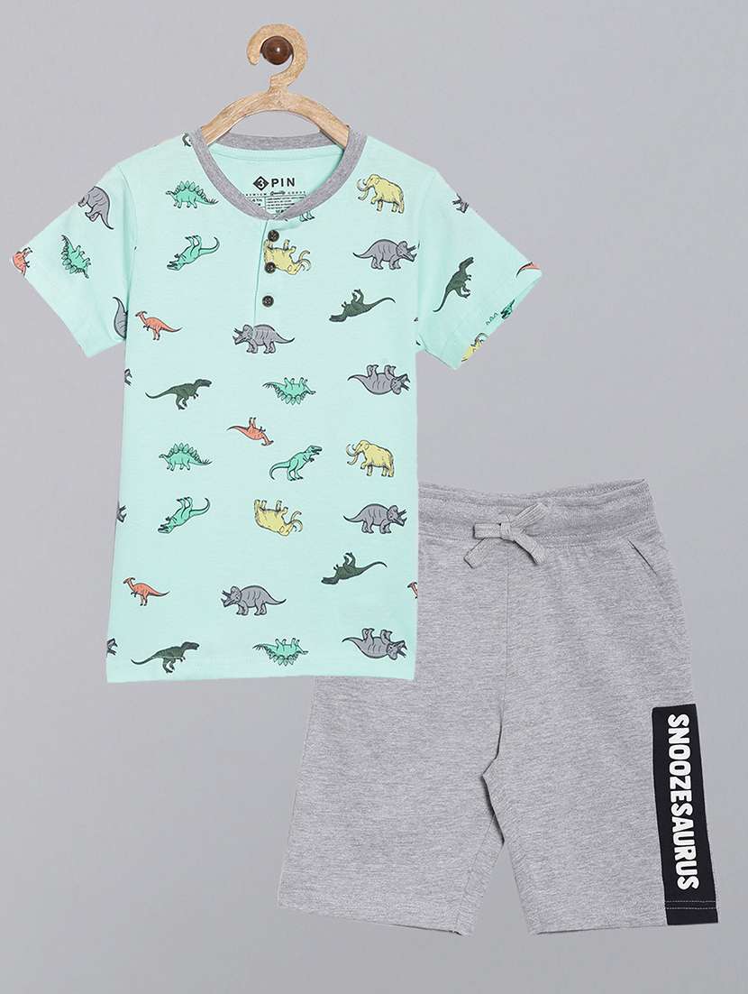 boys round neck printed shorts twin set - 21148097 - Zoom Image - 0