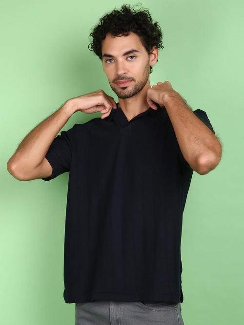 navy blue cotton front print tshirt - 21148122 - Standard Image - 0