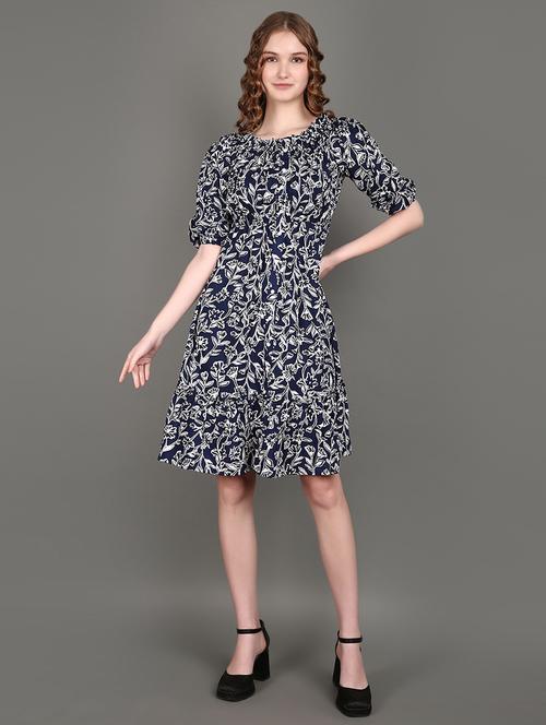 women printed puff sleeves a-line dress - 21148178 - Standard Image - 0
