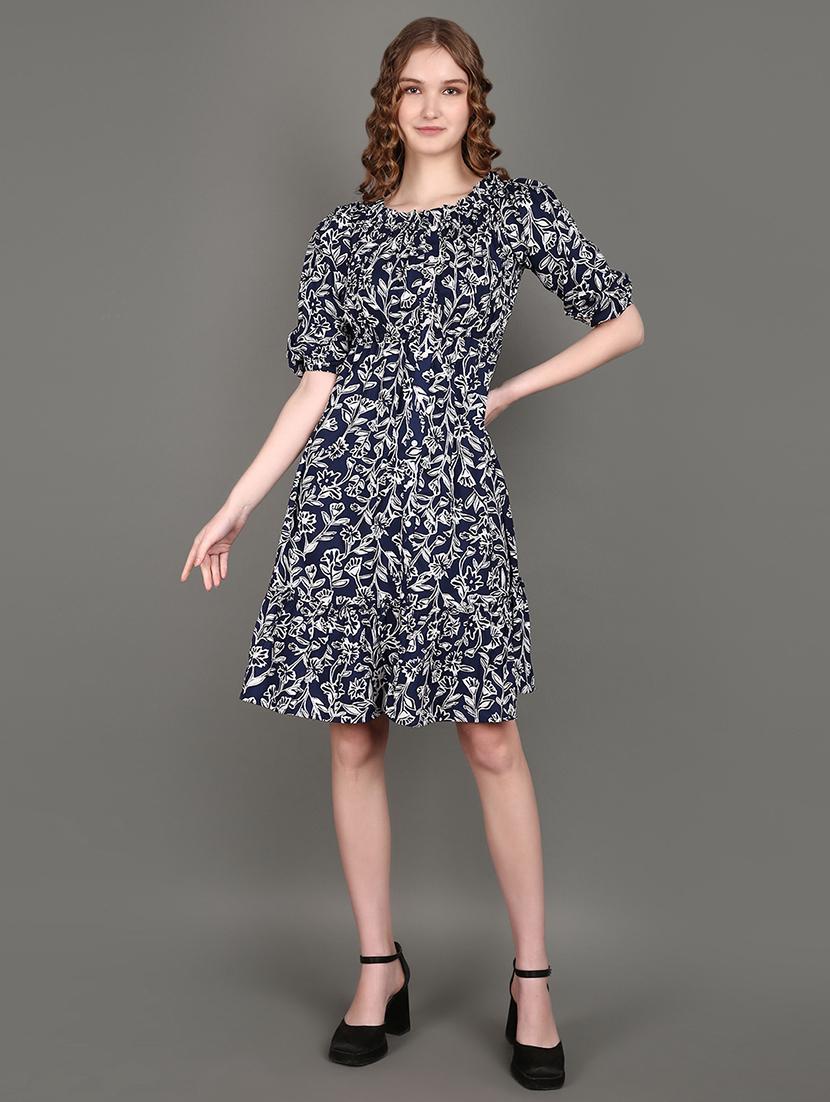 women printed puff sleeves a-line dress - 21148178 - Zoom Image - 0