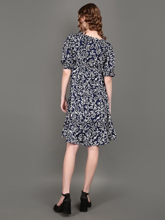women printed puff sleeves a-line dress - 21148178 - Standard Image - 3