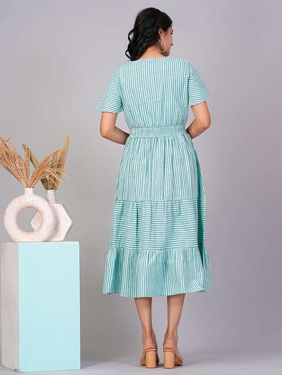 green & white cotton tiered dress - 21148404 -  Standard Image - 3