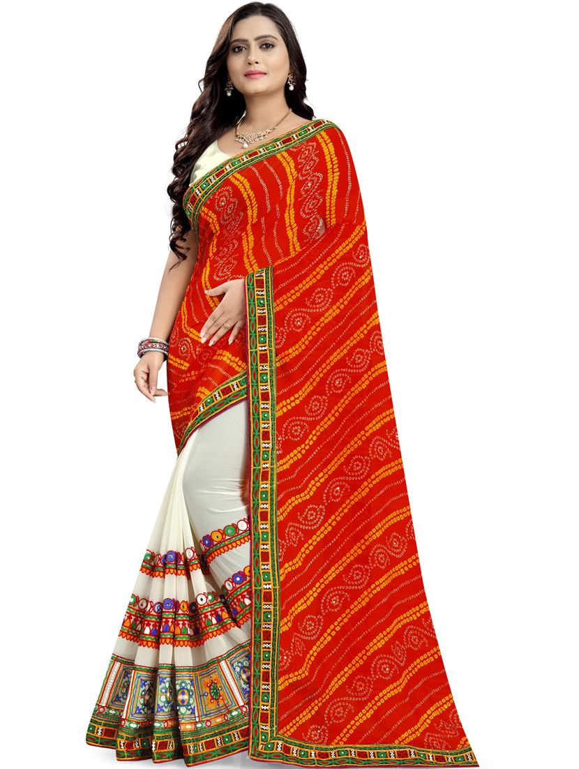 orange georgette printed saree - 21148423 - Zoom Image - 0