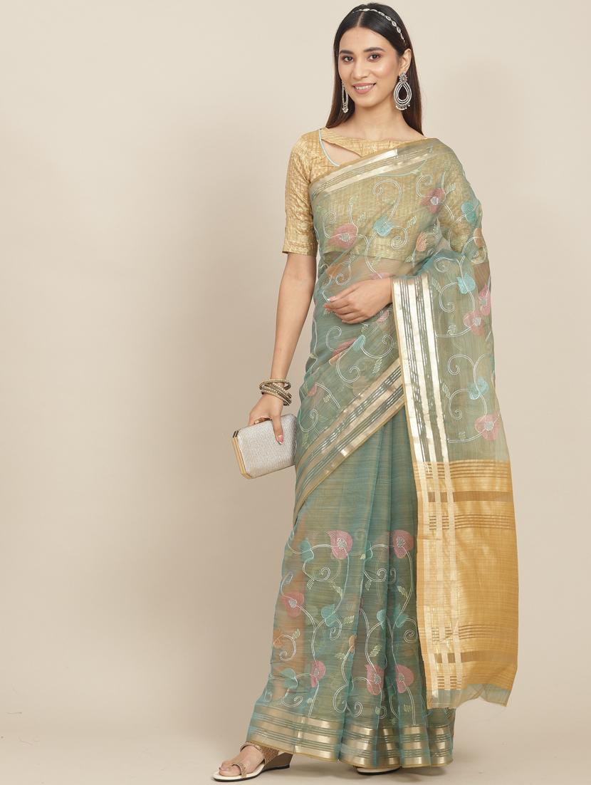 blue embroidered saree - 21148439 - Zoom Image - 0