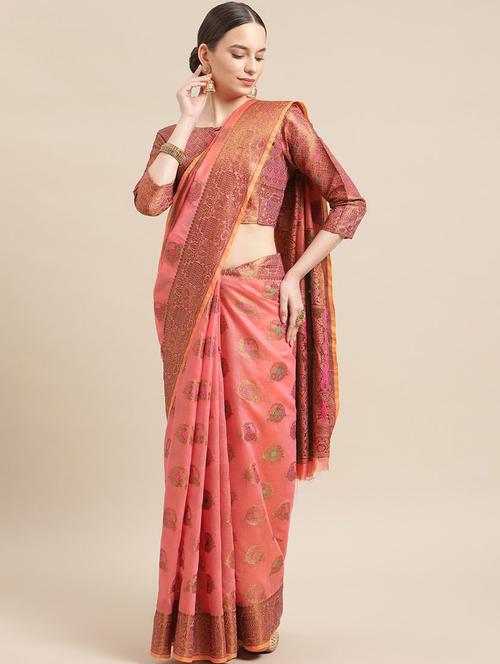 women pink self design handloom saree - 21148467 - Standard Image - 0