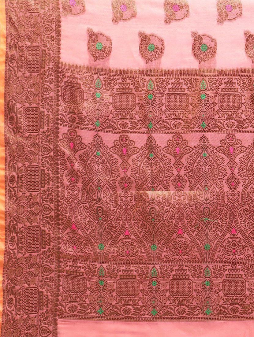 women pink self design handloom saree - 21148467 - Standard Image - 5