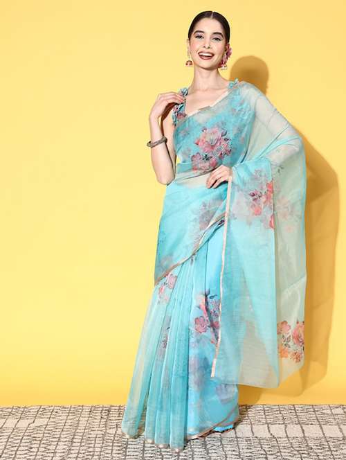 women light blue floral printed saree - 21148517 -  Standard Image - 0