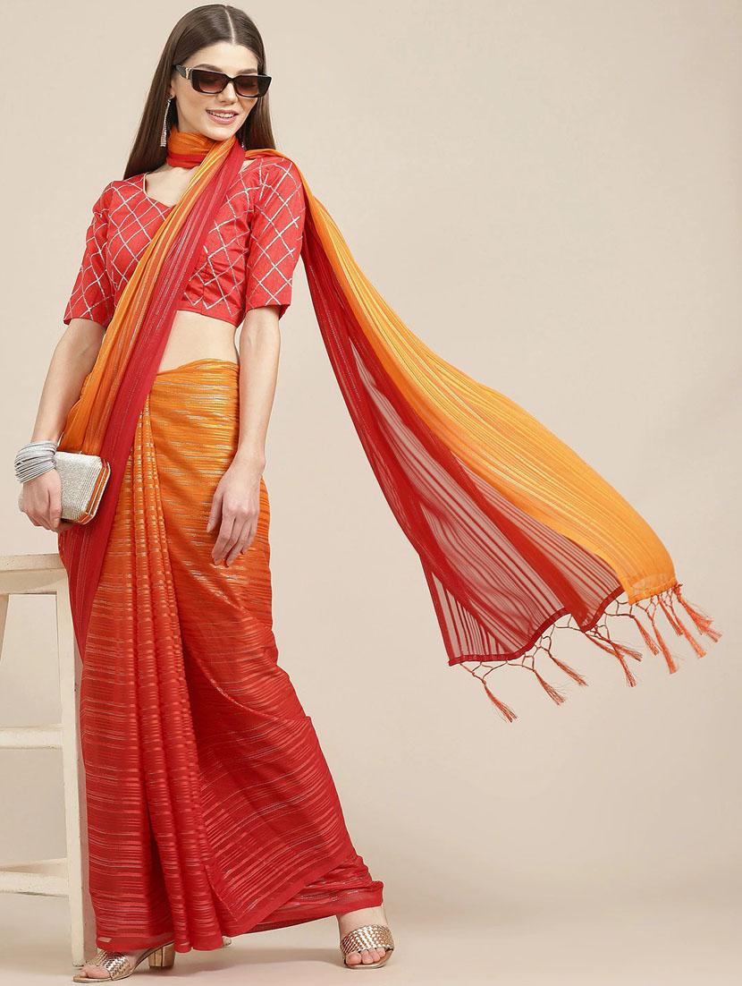 red ombre fusion saree - 21148533 -  Zoom Image - 0