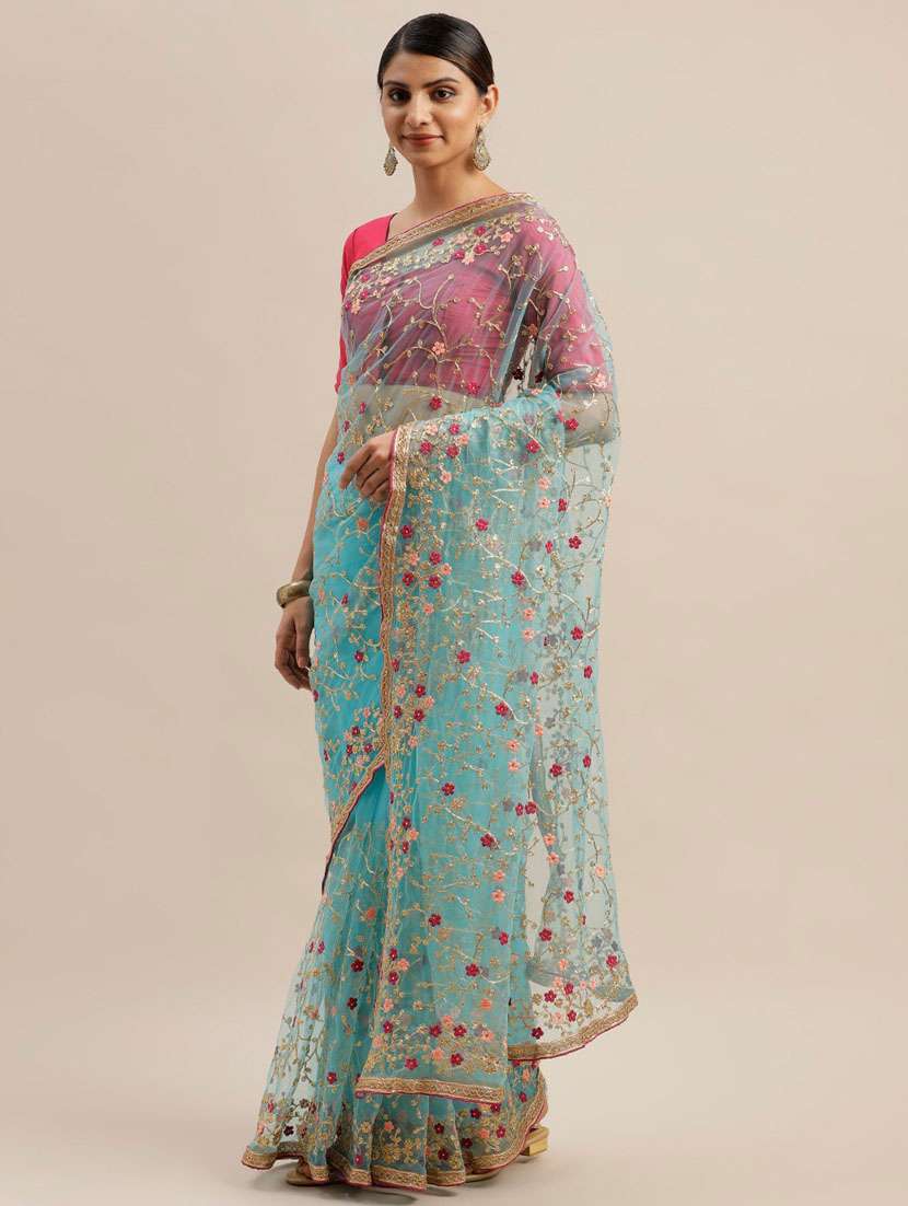 light blue embroidered saree - 21148631 -  Zoom Image - 0