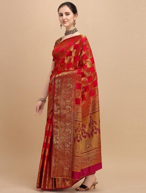 pink silk blend banarasi saree - 21148688 - Standard Image - 0