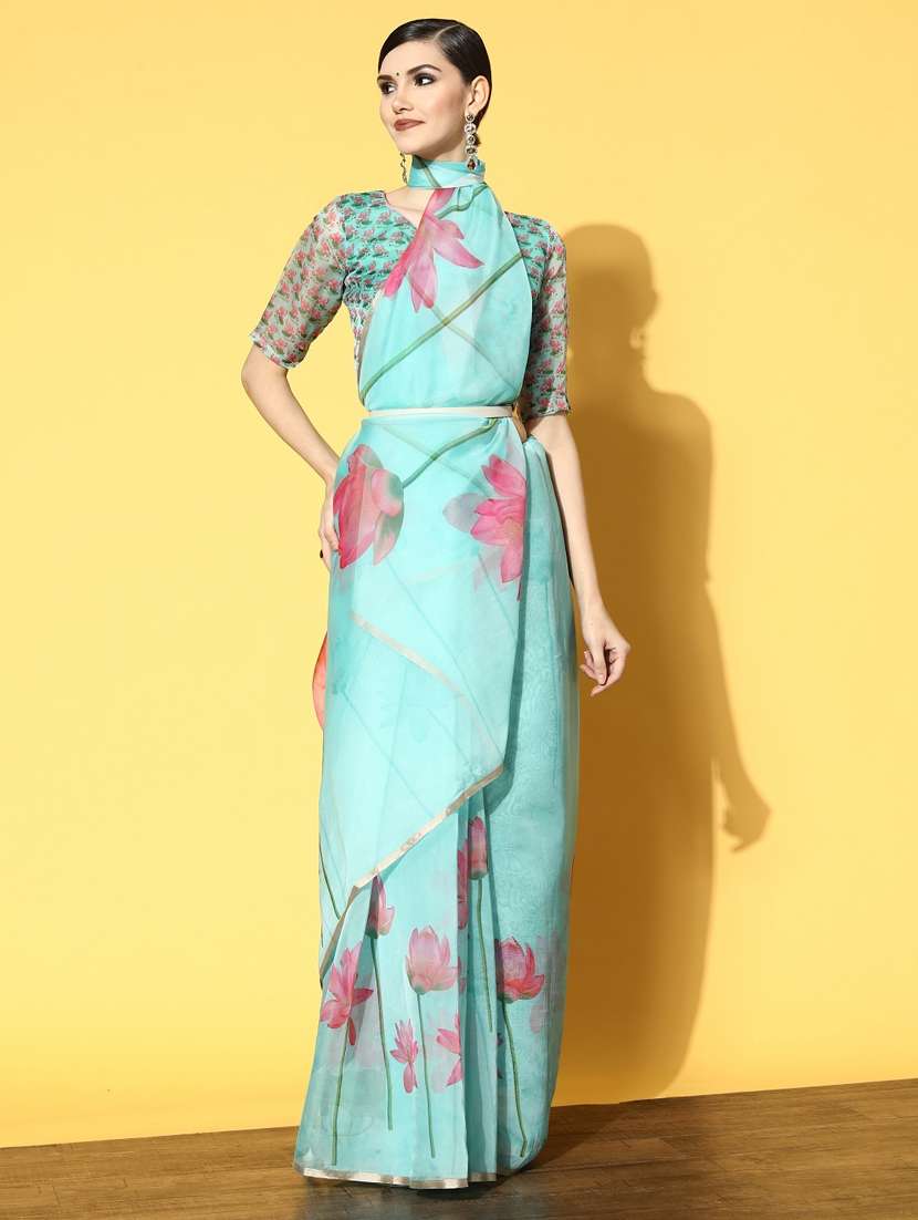 light blue floral printed saree - 21148720 -  Zoom Image - 0