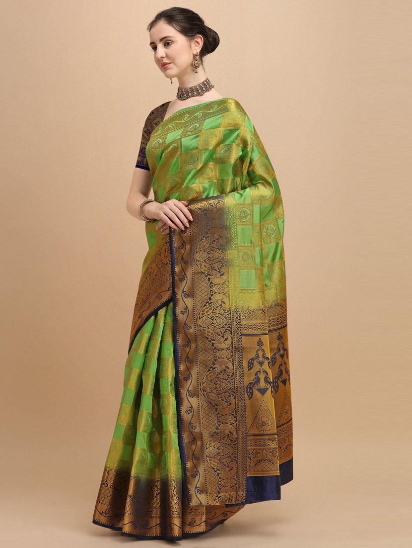 light green silk blend banarasi saree - 21148761 - Zoom Image - 0