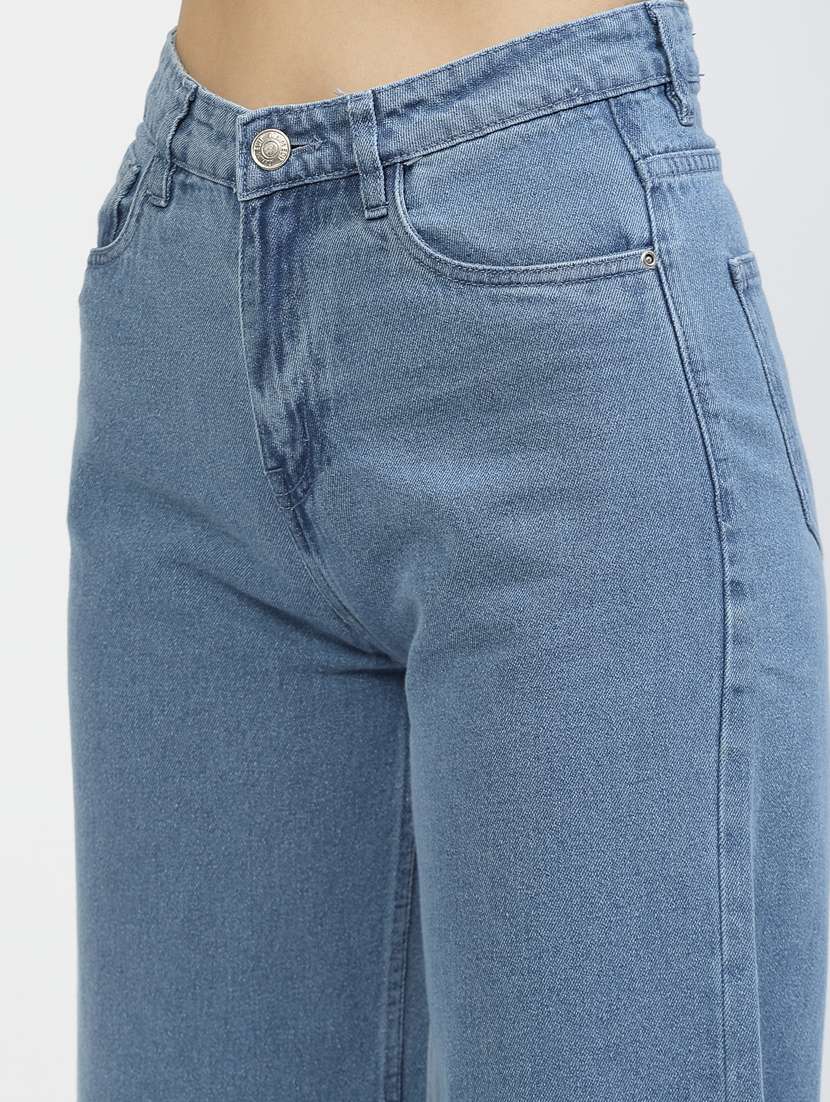 women solid wide leg high rise jean - 21148805 -  Standard Image - 5
