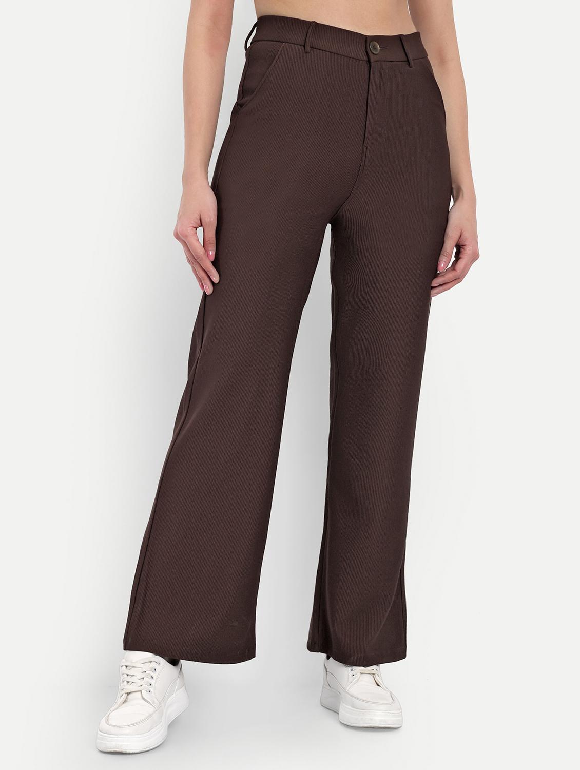 solid brown wide leg trouser