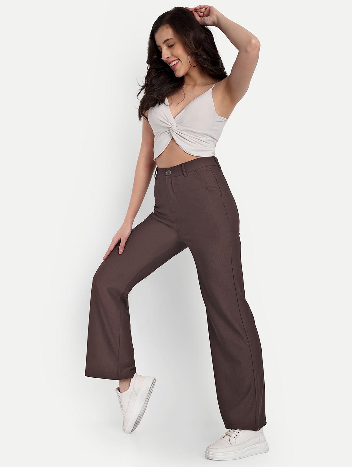 solid brown wide leg trouser - 21150444 - Standard Image - 3