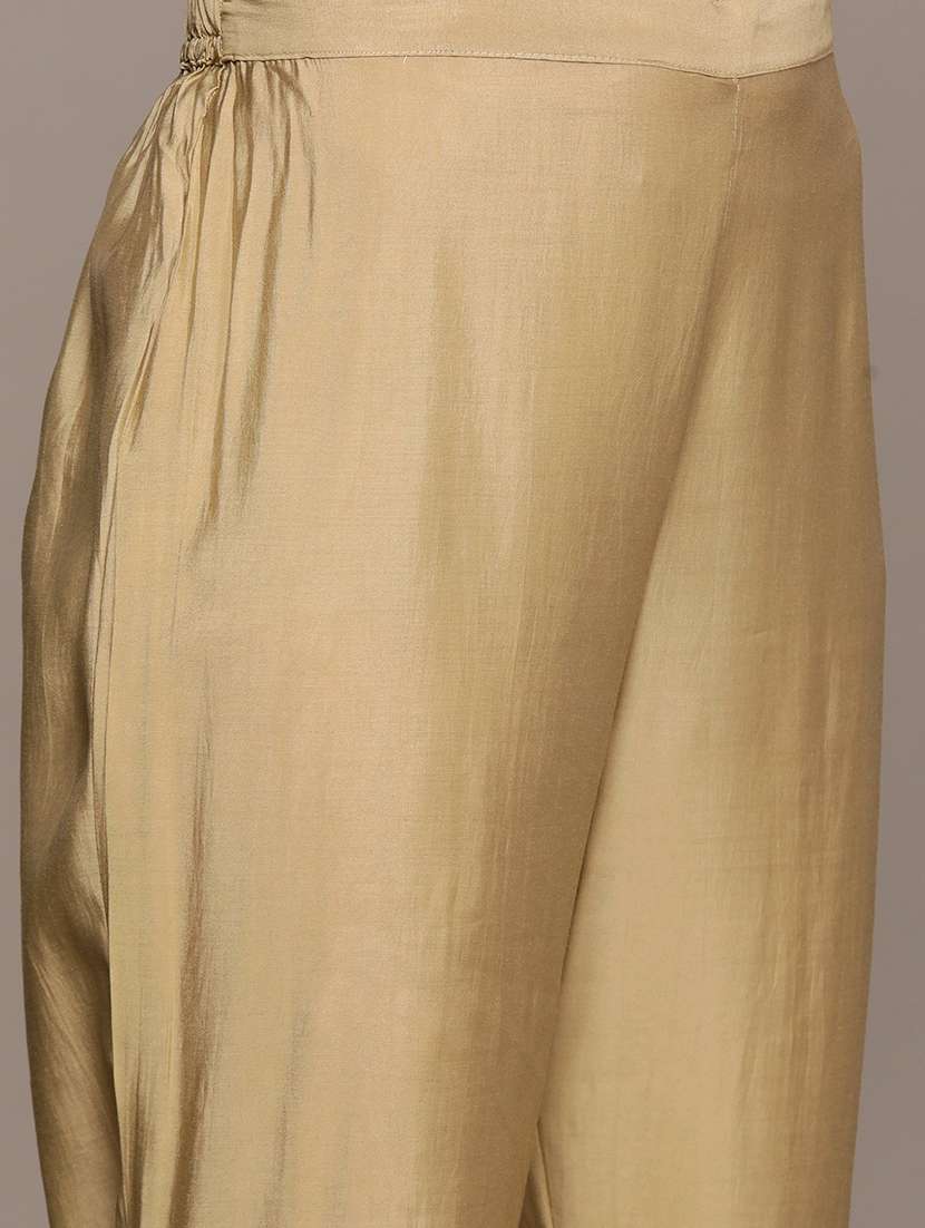 women khaki v neck kurta pant set - 21150565 -  Standard Image - 3
