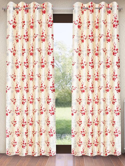red 2 pieces bloom burst eyelet polyester door curtains  - 21150590 -  Standard Image - 0