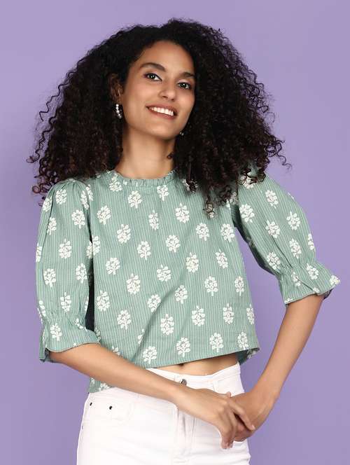green cotton regular top - 21151195 -  Standard Image - 0