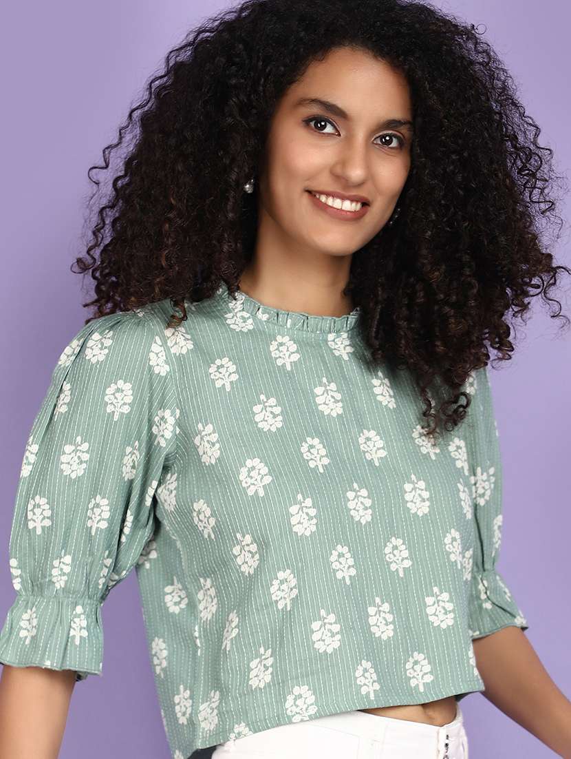 green cotton regular top - 21151195 - Standard Image - 3