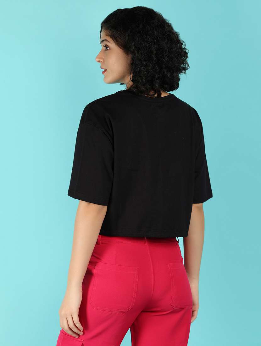 women front print short sleeves crop t-shirt - 21151229 -  Standard Image - 3