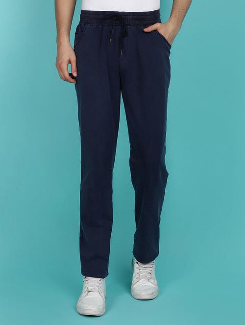 navy blue cotton full length track pant - 21151699 - Standard Image - 0