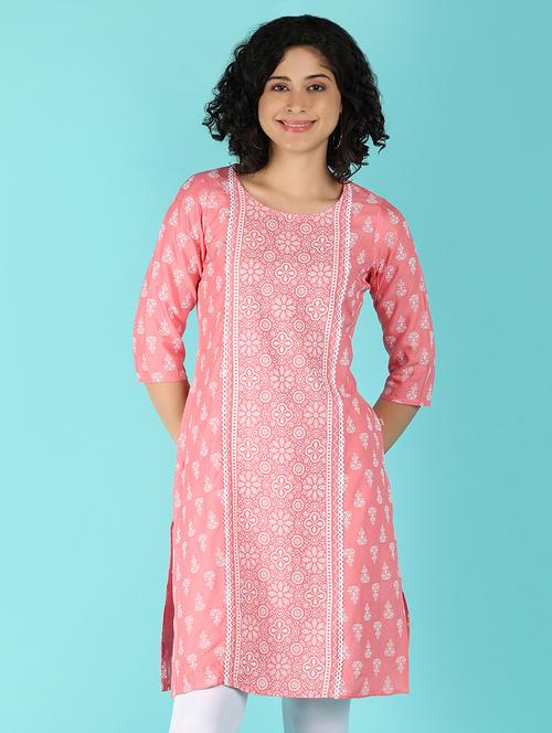 women three quarter sleeve straight kurta - 21151789 - Standard Image - 0