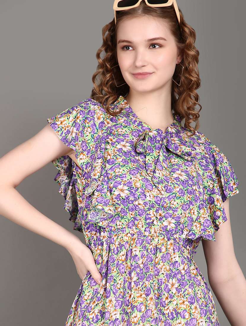 purple cotton fit & flare dress - 21151886 -  Standard Image - 3