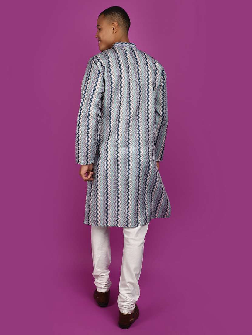 men printed mandarin neck kurta pyjama set - 21152461 -  Standard Image - 3