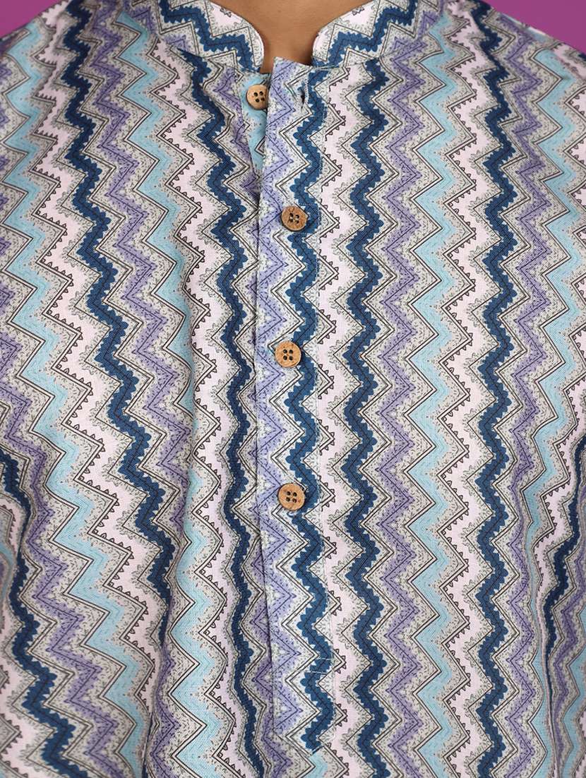 men printed mandarin neck kurta pyjama set - 21152461 -  Standard Image - 5