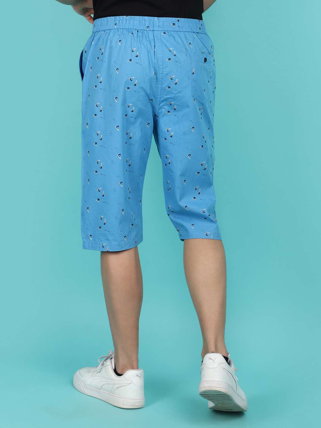 men light blue printed three - fourth shorts - 21152489 -  Standard Image - 3