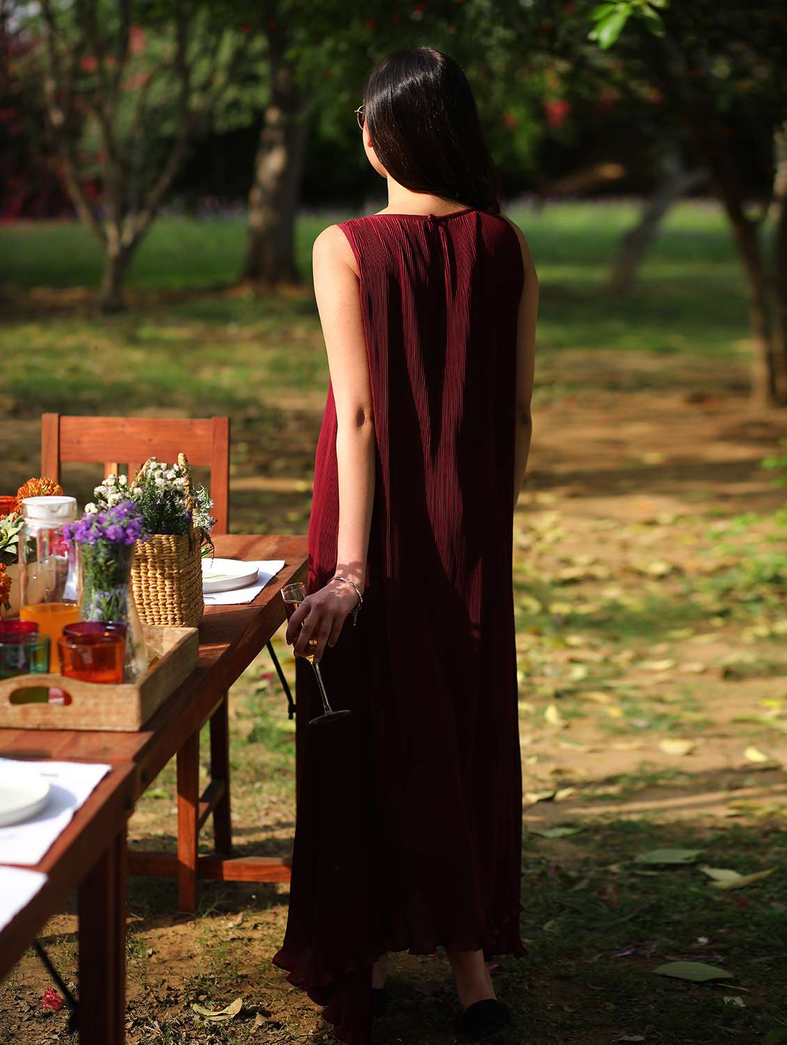 solid maroon asymmetric dress - 21152600 -  Standard Image - 3