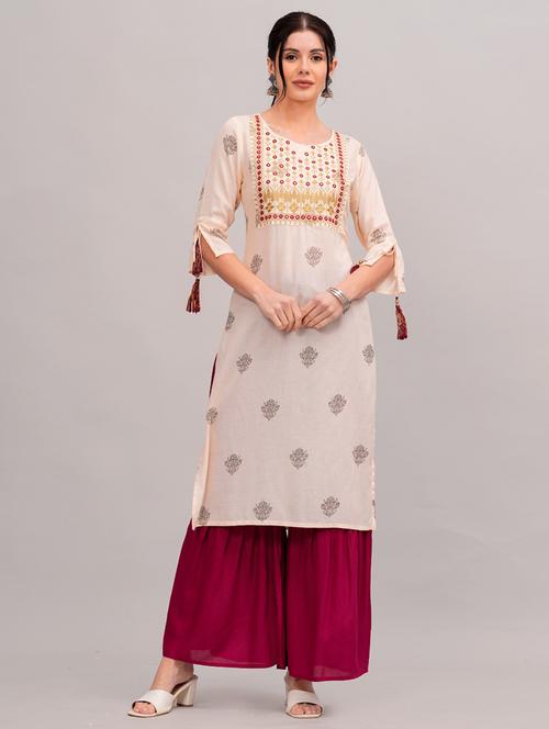women beige kurta sharara set - 21152655 - Standard Image - 0