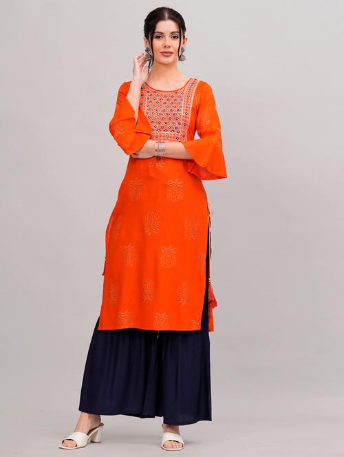 women orange kurta sharara set - 21152657 - Standard Image - 0
