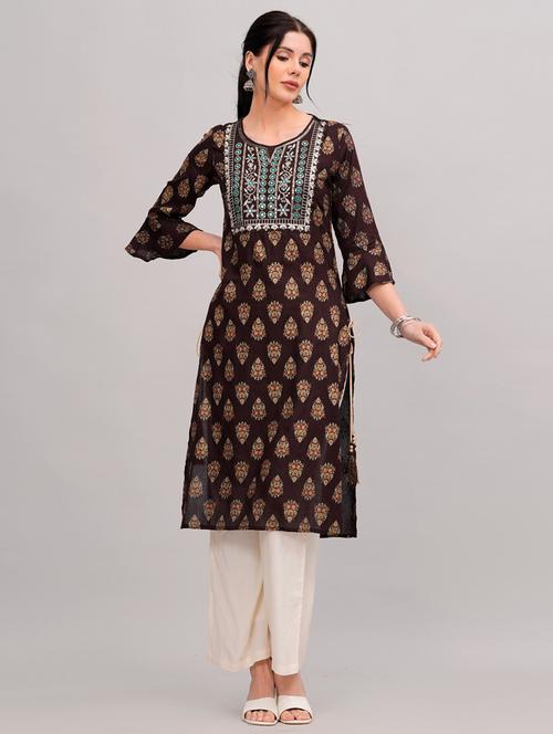women brown kurta palazzo set set - 21152662 -  Standard Image - 0