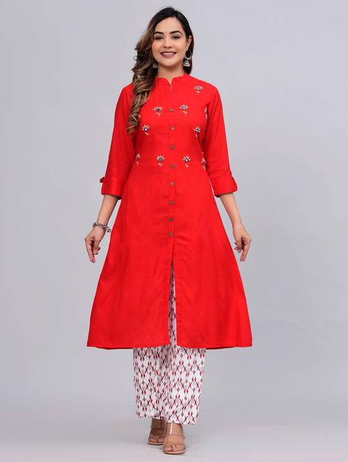 women mandarin neck kurta palazzo set - 21152669 - Standard Image - 0