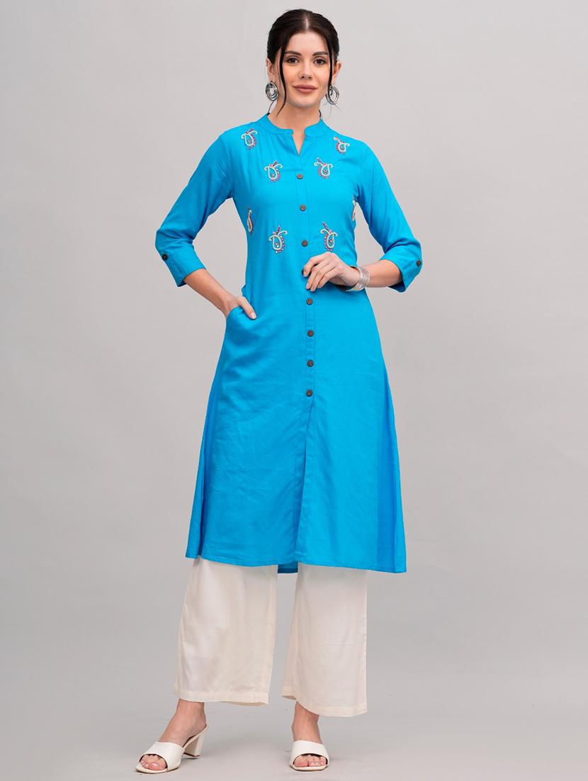 women mandarin neck kurta palazzo set - 21152672 - Zoom Image - 0