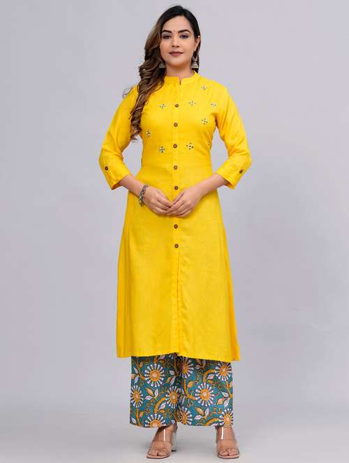 women mandarin neck kurta palazzo set - 21152675 - Standard Image - 0