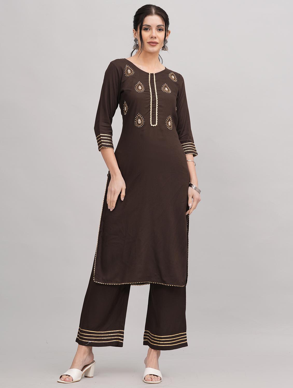 women round neck kurta palazzo set 