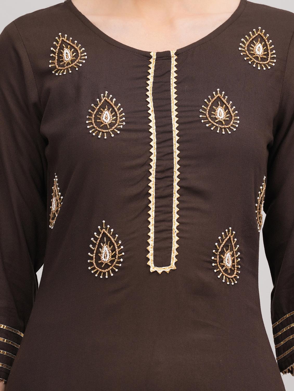 women round neck kurta palazzo set - 21152680 - Standard Image - 3