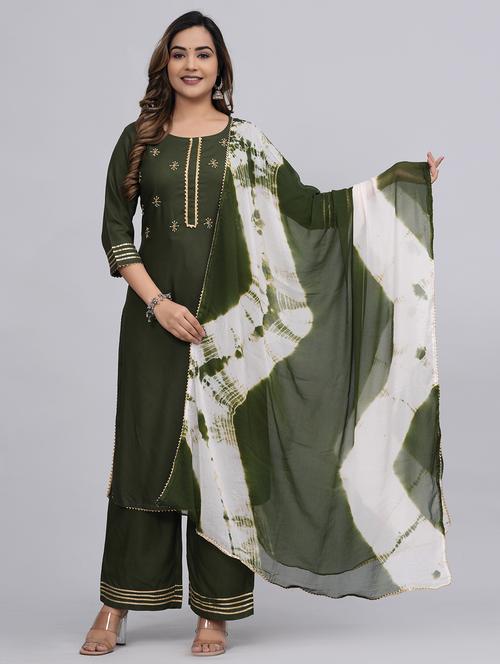 women round neck kurta palazzo set with dupatta - 21152685 - Standard Image - 0