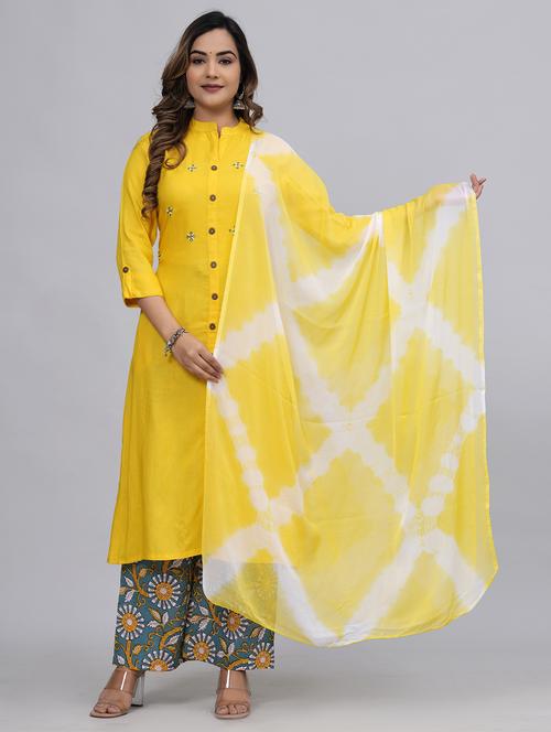 women mandarin neck kurta palazzo set with dupatta - 21152691 - Standard Image - 0