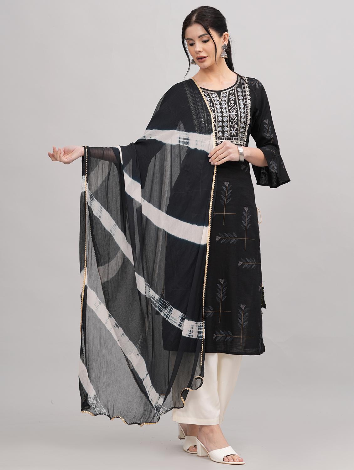 women black kurta palazzo set with dupatta