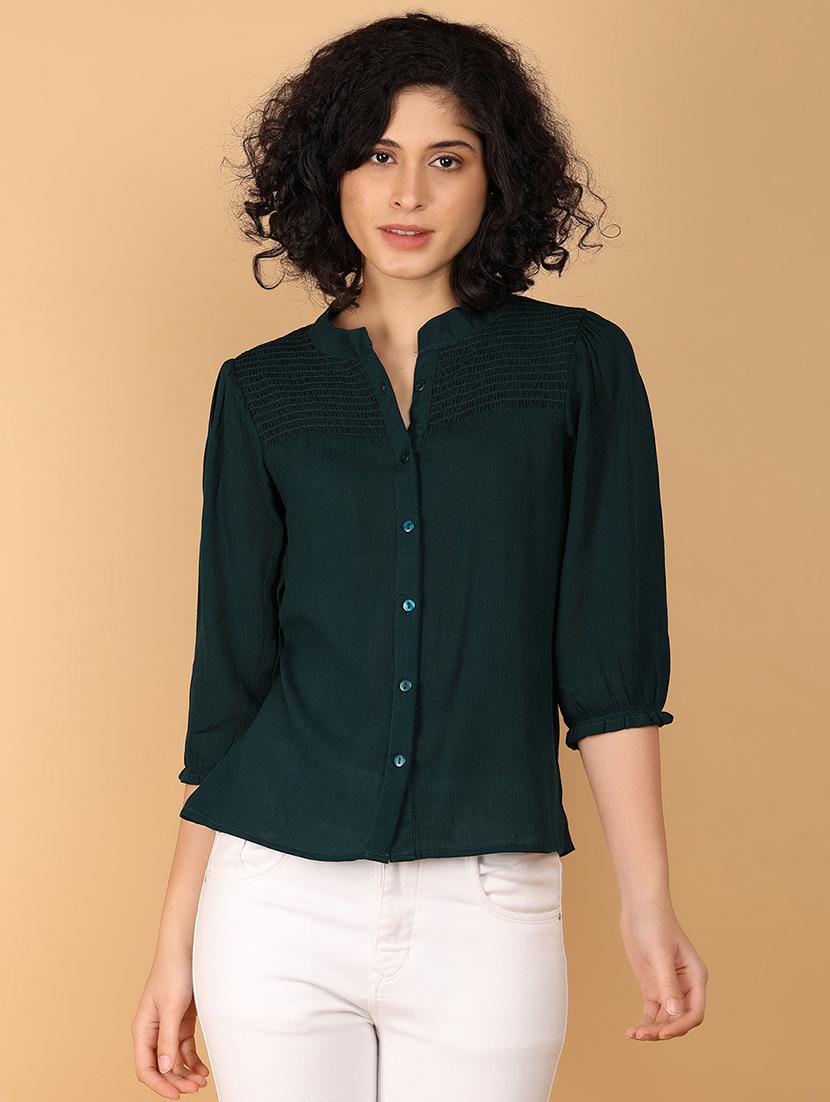 women solid mandrain neck top
