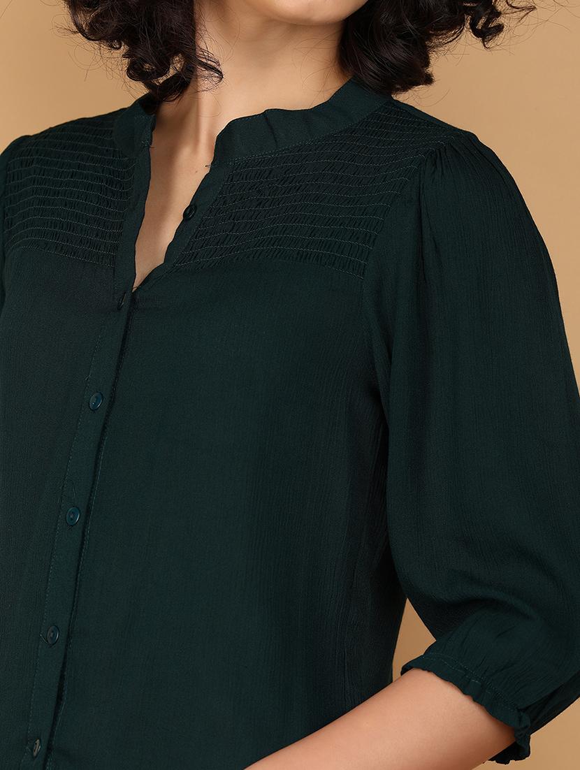 women solid mandrain neck top - 21152923 - Standard Image - 5