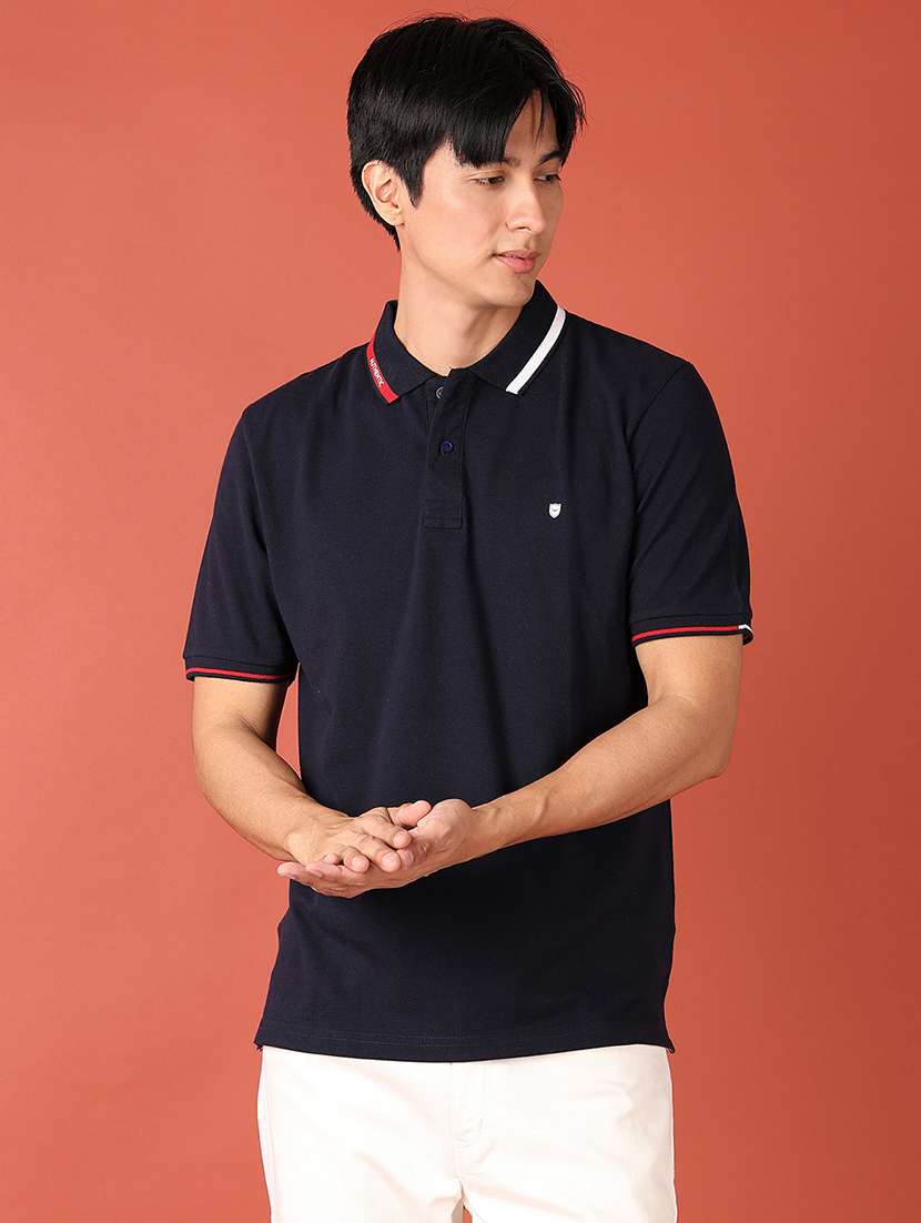 men solid polo neck t-shirt