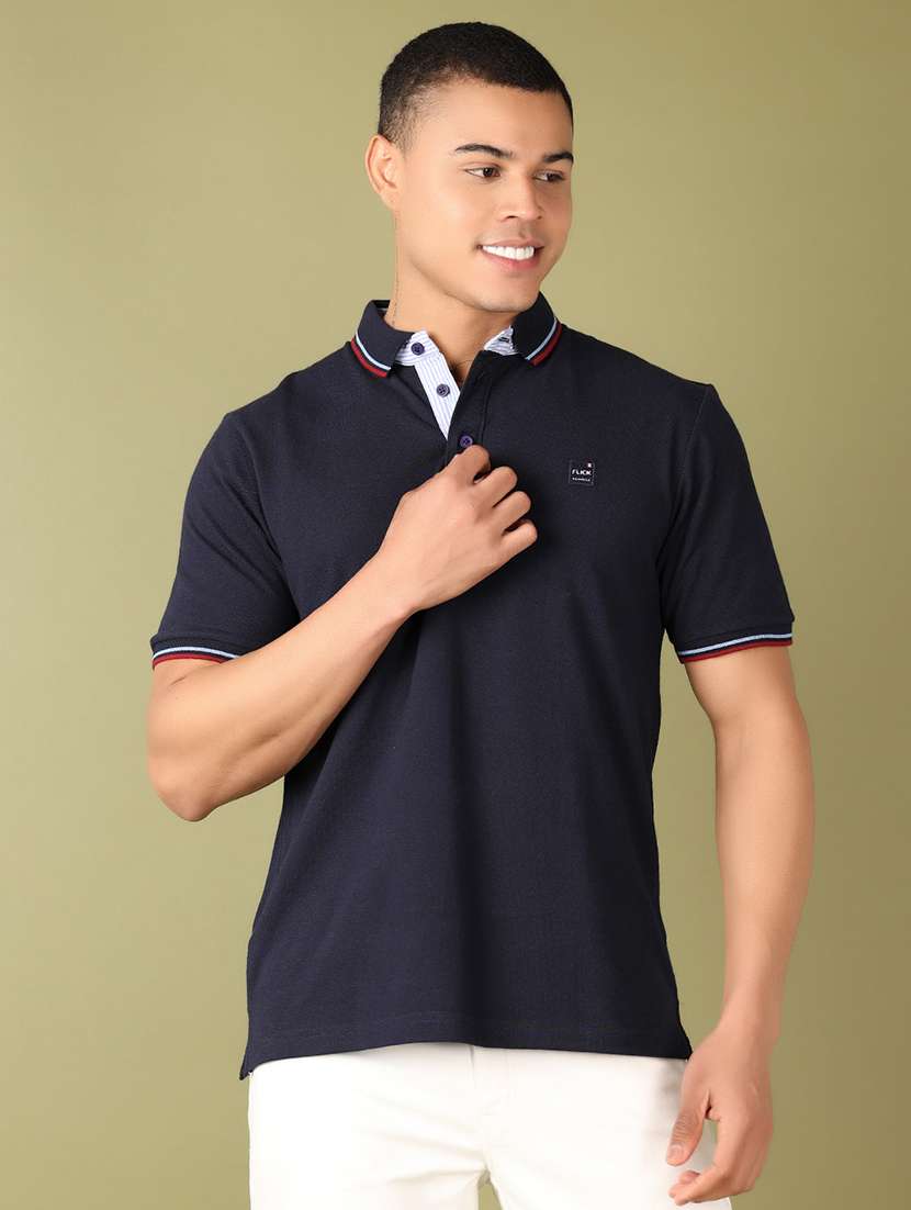 men solid polo neck t-shirt
