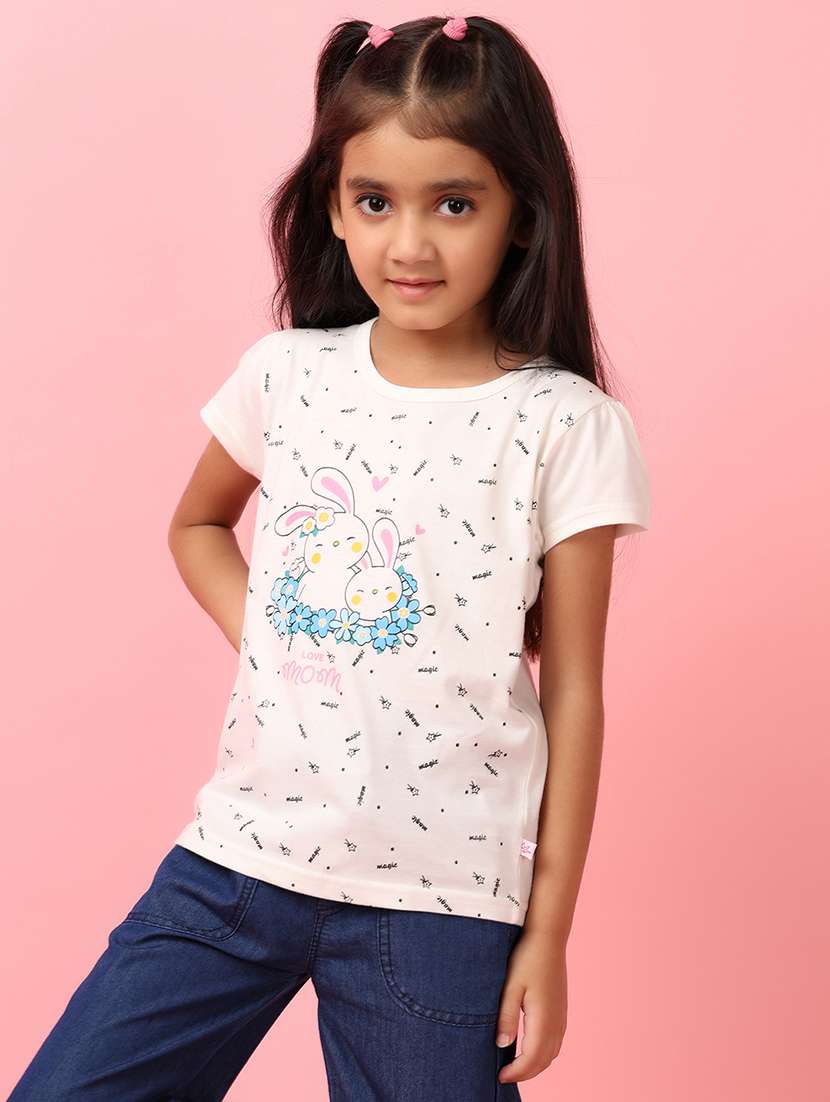 girls off white printed regular tee