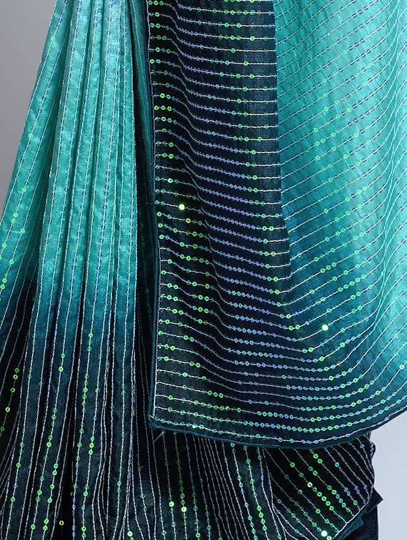 women blue sequin work saree with blouse - 21153440 - Standard Image - 3